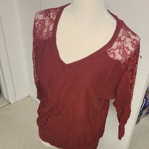 LC Lauren Conrad Lace Shoulder Blouse - Deep Red